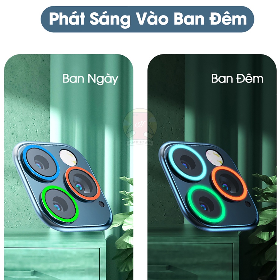 Kính cường lực camera chống lóa Phát Sáng Ban Đêm dành cho iP 12 13 11 Pro Max Mini XR XS Max viền kim loại