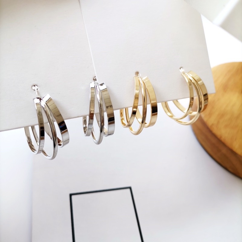 Bông tai 3 vòng khía tròn phong cách hàn quốc