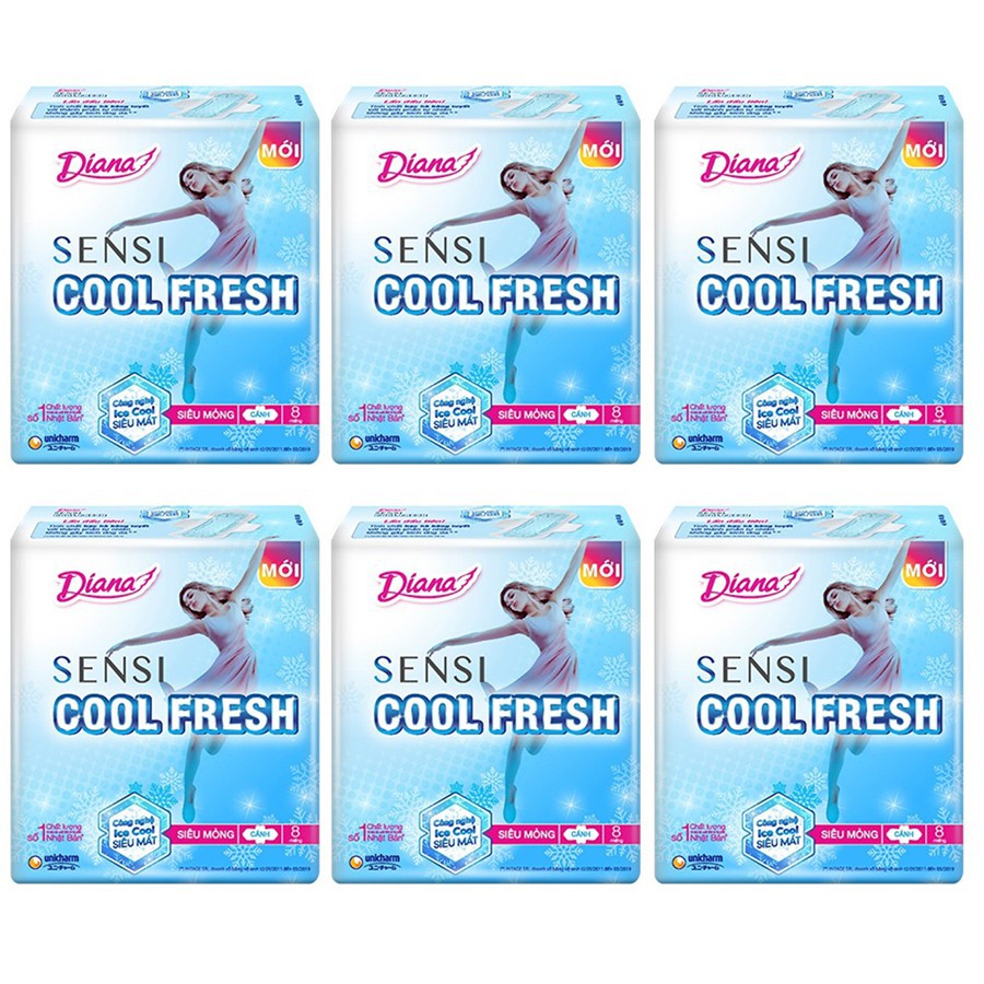 Lốc 6 Gói Băng vệ sinh Diana SenSi Cool Fresh Siêu Mỏng (8 miếng)