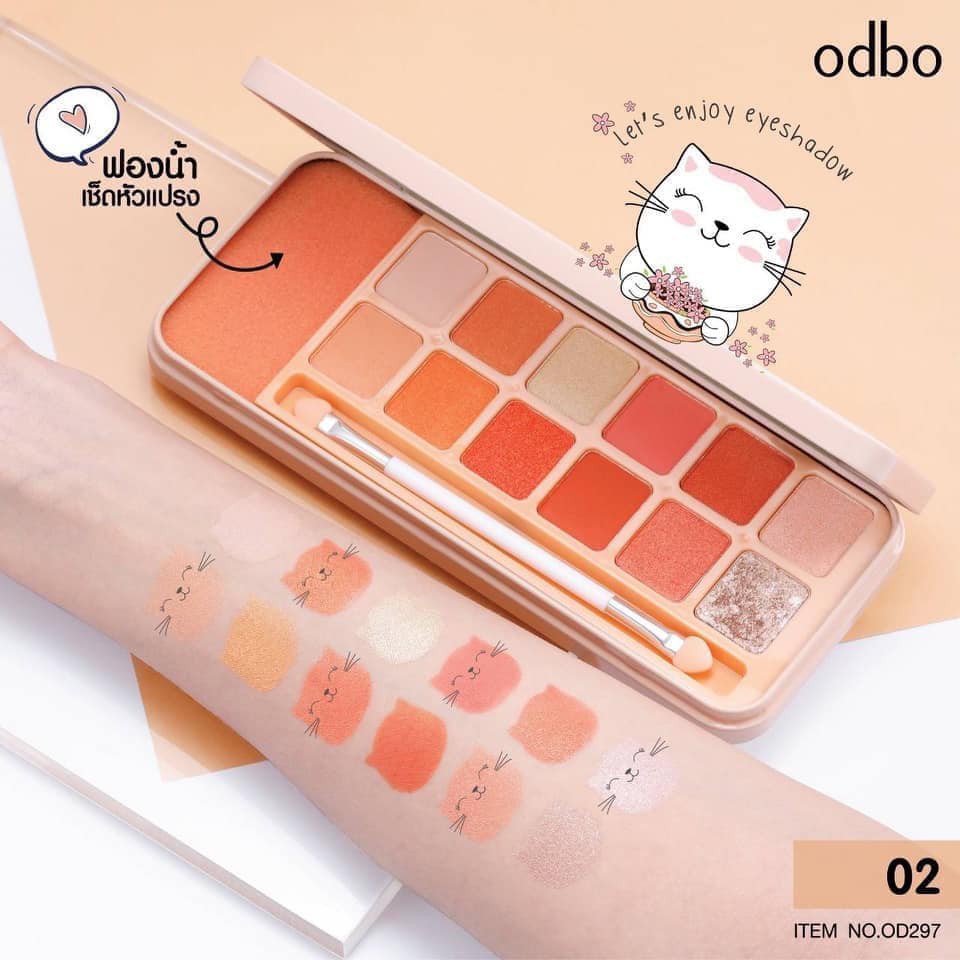 Bảng Phấn Mắt Tông Cam San Hô Có Nhũ Odbo Enjoy Eyeshadow OD297 No.02 - Màu Mắt Cam Đào Odbo