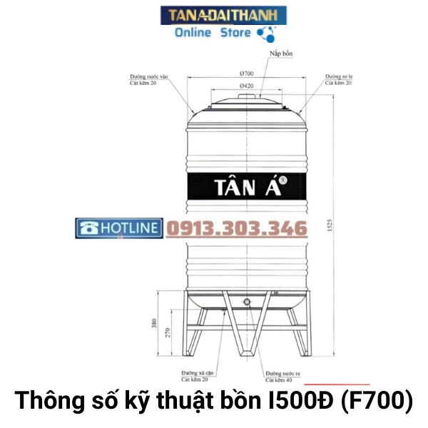 Bồn Nước Inox Tân Á 8 Cao cấp Đứng 500L (F700), bảo hành 15 năm, Tân Á Đại Thành online