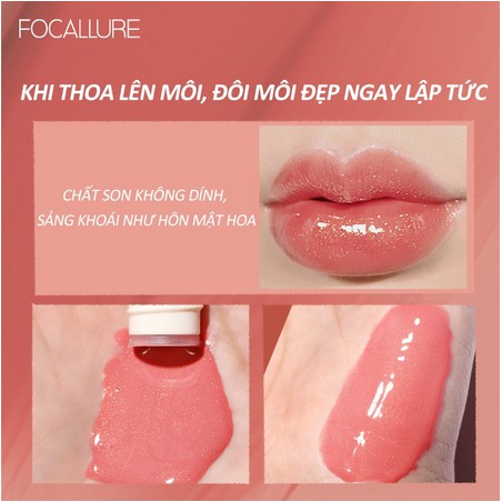 Son bóng nhũ và sáng chiếu FOCALLURE 10 màu tùy chọn chiết xuất bạc hà và vitamin E dưỡng môi