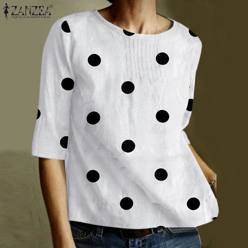 Zanzea Áo Nữ Tay Lửng Họa Tiết Chấm Bi Phong Cách Vintage