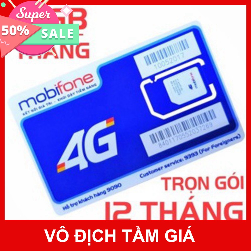 [CHỈ BÁN HÀ NỘI] Sim 4G Mobifone trọn gói 1 năm không nạp tiền MDT250A tặng 4Gb mỗi tháng