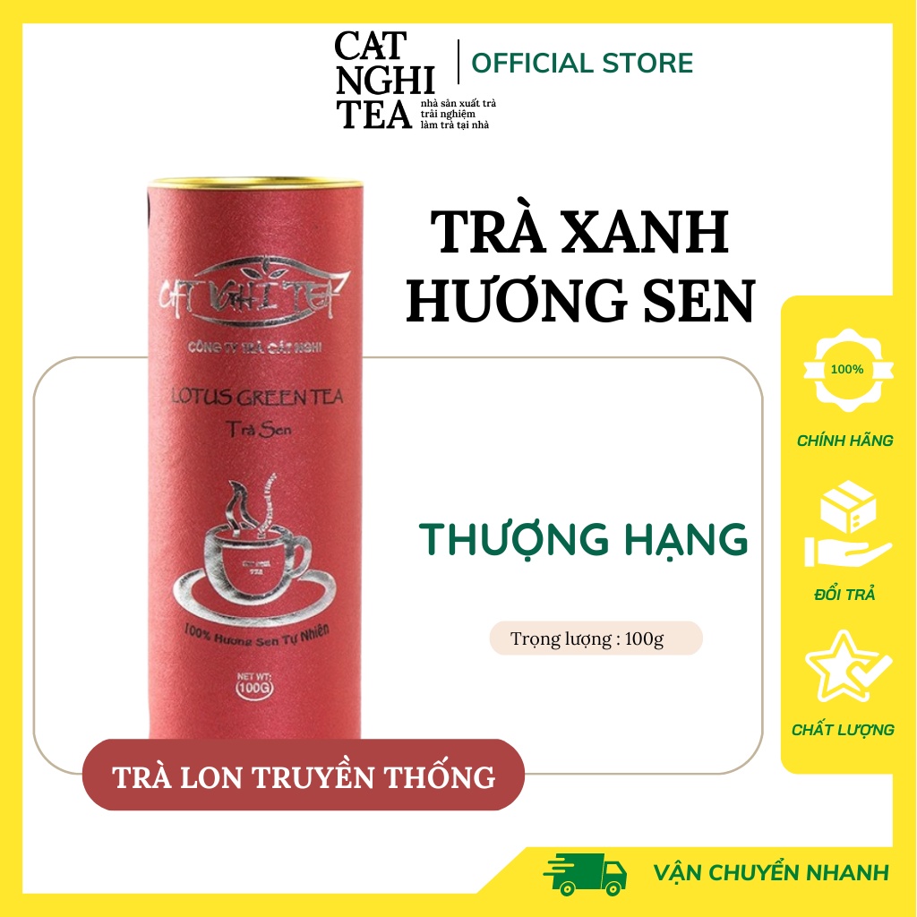 Trà lon thượng hạng Trà xanh Hương Sen (100g) CAT NGHI TEA