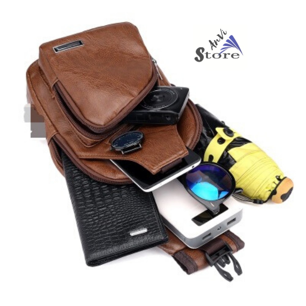 Túi đeo chéo ⚜️FREESHIP⚜️ Túi đeo chéo da PU cao cấp có cổng USB tiện dụng | BigBuy360 - bigbuy360.vn