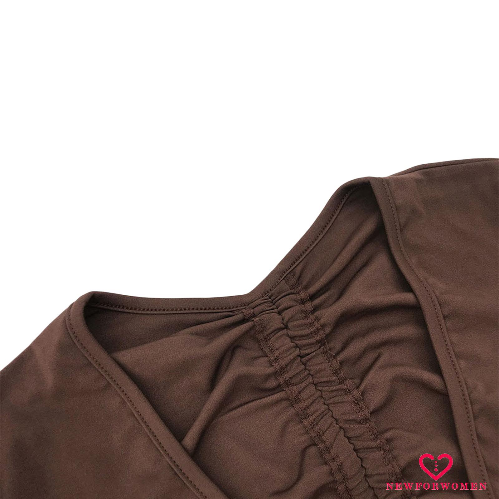 Jumsuit Tay Dài Cổ Chữ V Màu Nâu Trơn Gợi Cảm Cho Nữ | BigBuy360 - bigbuy360.vn