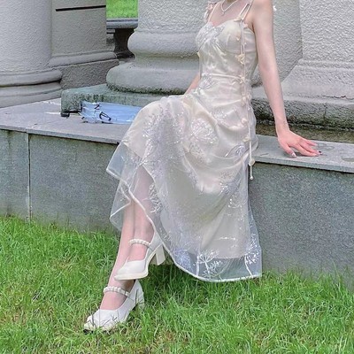 Giày Lolita đế viền quai hạt ngọc gót cao 7cm