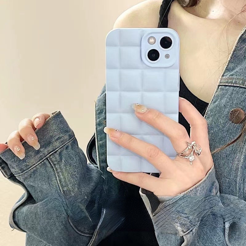 Ốp Điện Thoại Họa Tiết Kẻ Ô Màu Xanh Dương Cho iPhone 12 13 14 11 Pro Max X Xs Max Xr