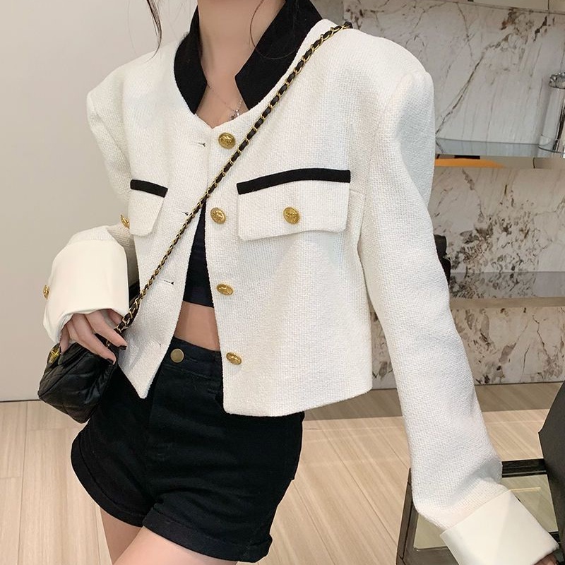 Áo khoác blazer SUXI thiết kế cổ đứng tay dài dáng rộng kiểu Pháp thời trang mùa thu cho nữ