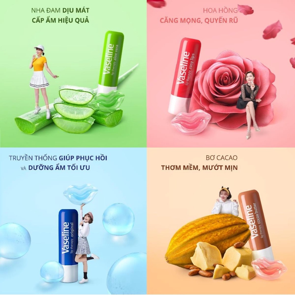 Son dưỡng môi Vaseline Lip Therapy Stick 4.8g, Dưỡng ẩm, Cấp ẩm chính hãng  | Shopee Việt Nam