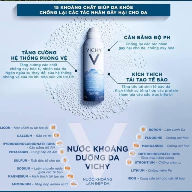 Xịt khoáng cấp ẩm bảo vệ da Vichy Mineralizing Thermal Water (Pháp)