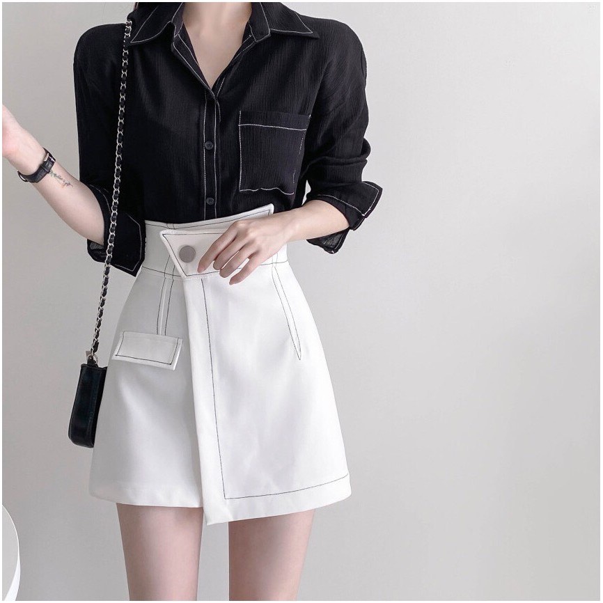 Quần giả váy cạp chéo viền chỉ nổi ulzzang phong cách Hàn Quốc YQ11 | BigBuy360 - bigbuy360.vn