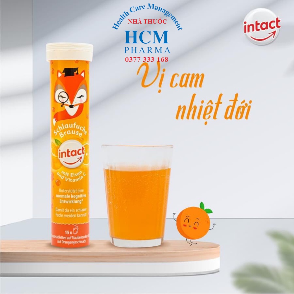 Vitamin C sủi tăng đề kháng cho bé người lớn INTACT EISEN không đường không calo vị cam 15 viên nhập khẩu Đức DVN08