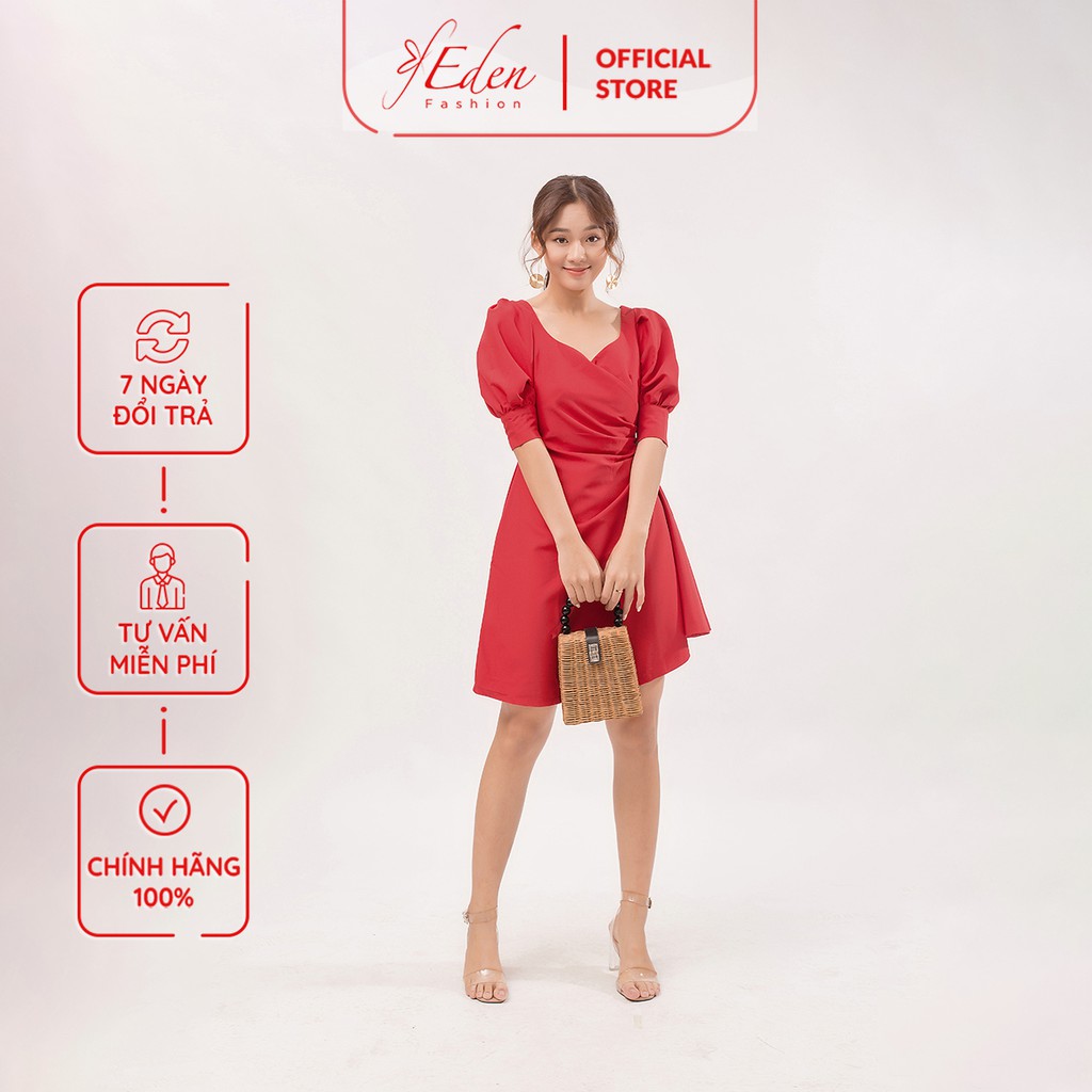 [Mã WABRWA15 giảm 15% đơn 300K] Váy đầm chữ a Thời trang Eden xếp li eo tay phồng - D392