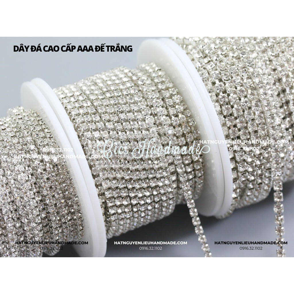 Túi 3m Dây đá trắng đế vàng/bạc làm trang sức DIY, đính vỏ điện thoại Cici Handmade chuyên hạt nguyên liệu đính kết