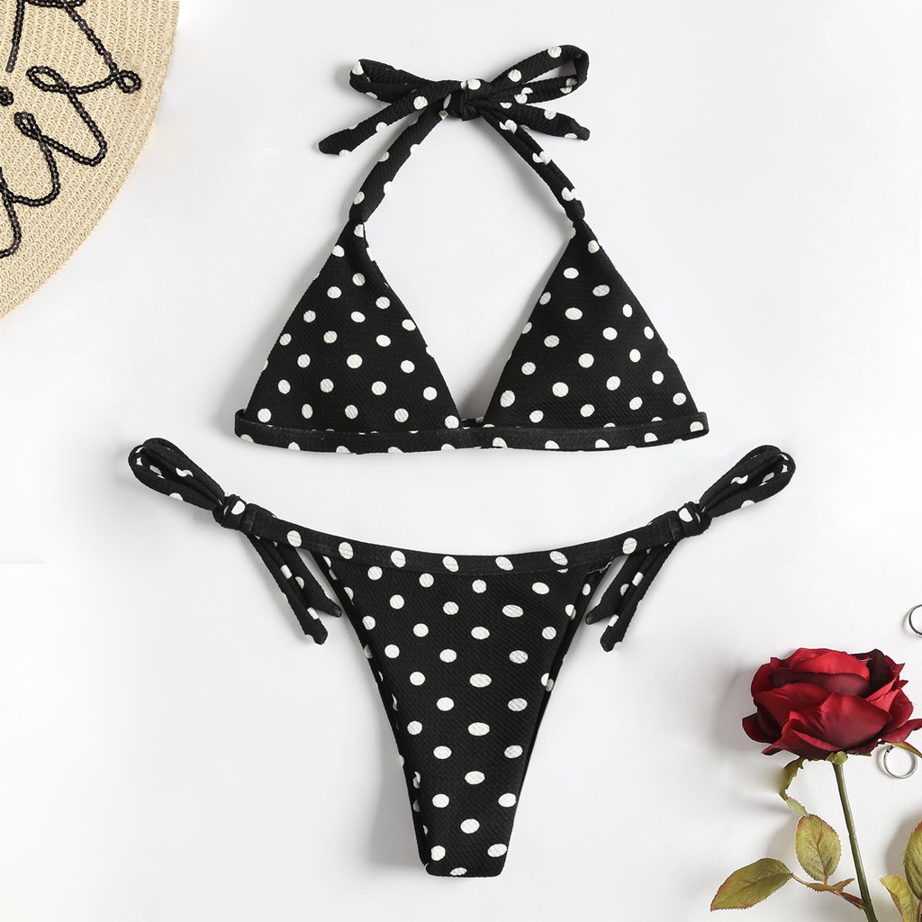 Bikini tam giác buộc dây họa tiết chấm bi | BigBuy360 - bigbuy360.vn