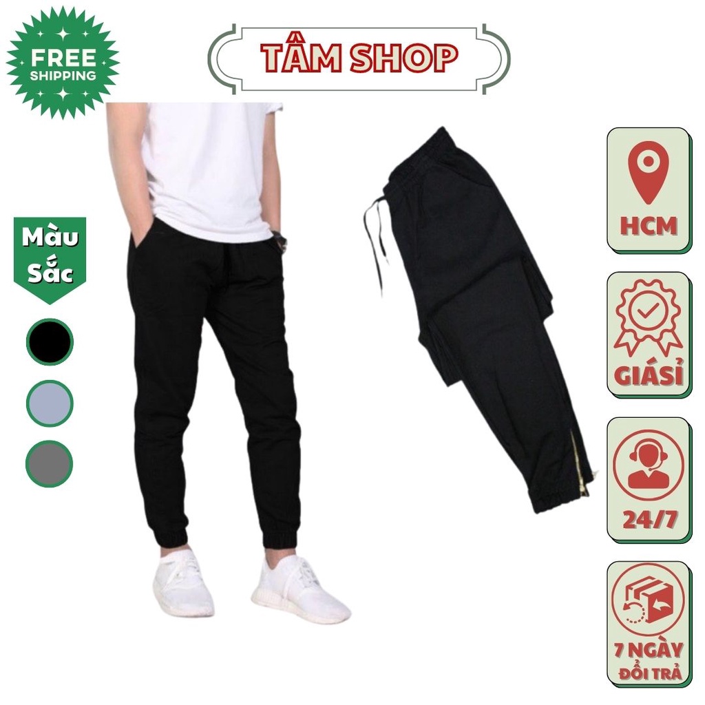 Quần jogger zip, quần Kaki khoá chân vải giãn - Quần jogger nam Hàn Quốc xuất xịn, quần dài chất co giãn ống chun
