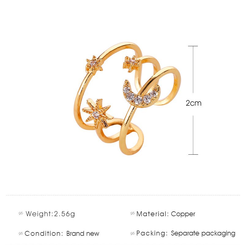 Trendy Three-star and Moon Decorative Ring for Women