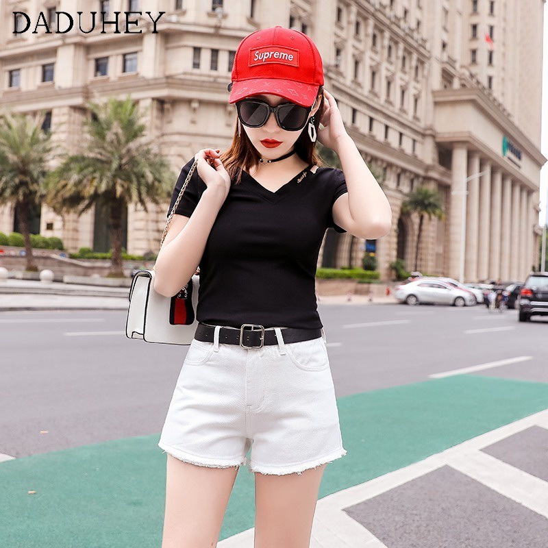 Quần short denim mỏng cạp cao ống rộng nóng bỏng mùa hè 2022