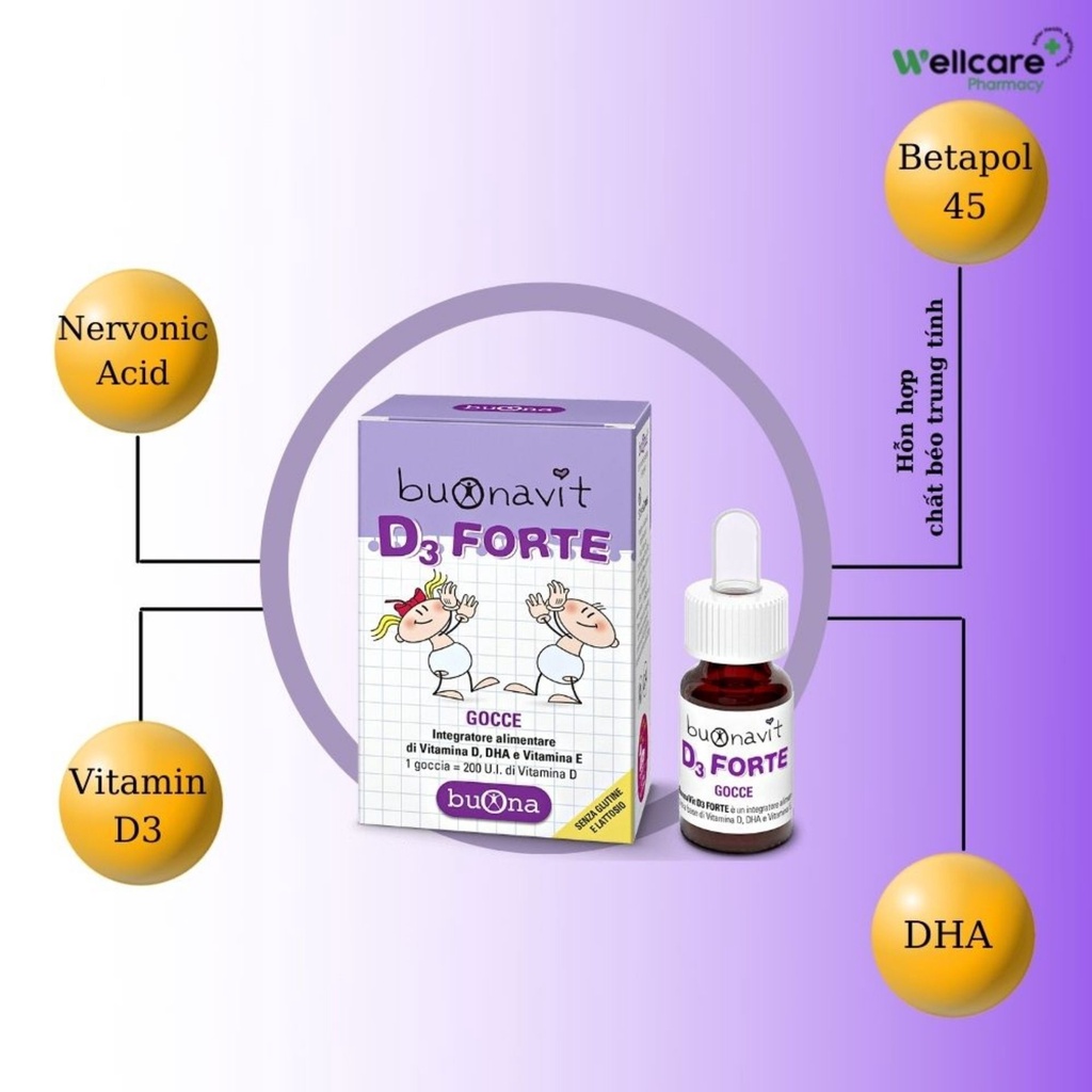 Siro BuonaVit D3 Forte  – Lọ 12ml Bổ sung Canxi và DHA cho trẻ em, dùng được cho trẻ thiếu cân và sinh non