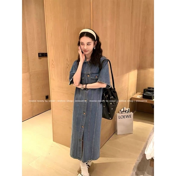 Đầm jean dáng sơ mi suông, Váy bò demi form suông siêu hot