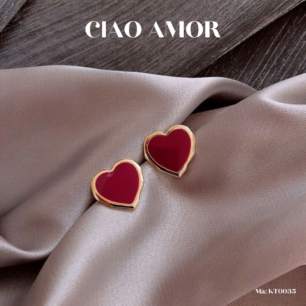 Khuyên tai nữ, bông tai nữ trái tim đỏ Trang sức Ciao Amor - Mã KT0035