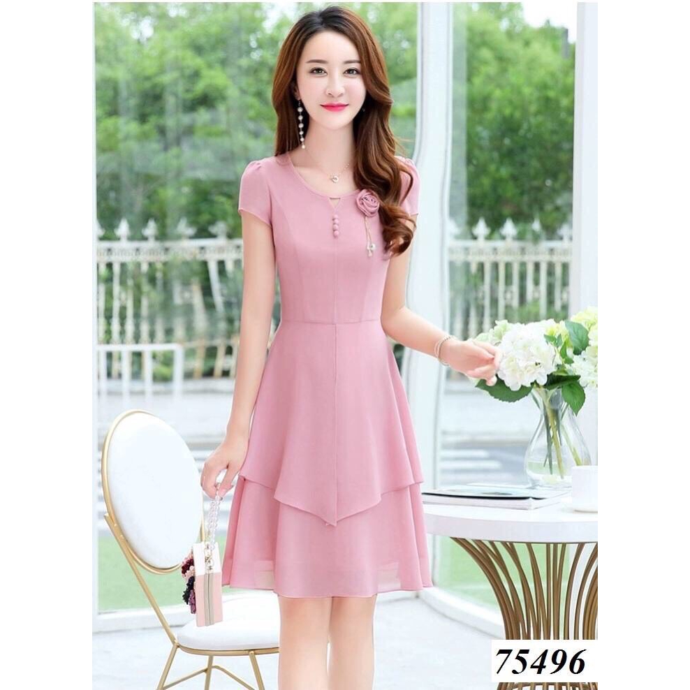 [MẪU ĐẦM HOT] ĐẦM VOAN DÁNG XÒE ĐÍNH  HOA HAI MÀU HỒNG VÀ ĐEN ĐỦ SIZE M L XL 2XL - XƯỞNG ĐẦM THÙY DƯƠNG - 75496 | BigBuy360 - bigbuy360.vn