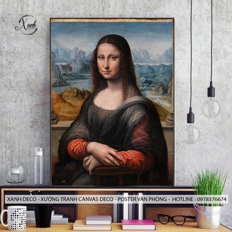 Tranh canvas chân dung nàng Mona Lisa nghệ thuật tặng đinh treo tranh