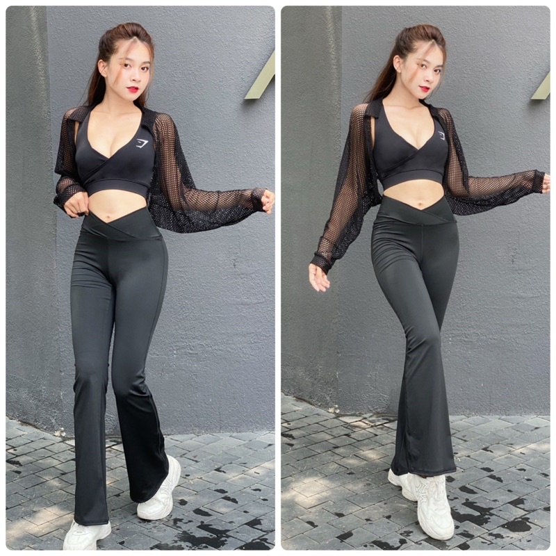 Quần Dài Thể Thao Nữ Ống Loe Cạp Chéo Siêu Hack Eo