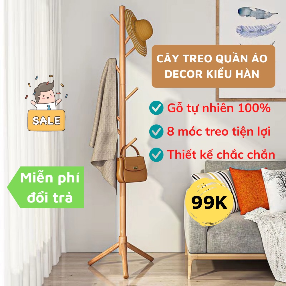 Cây treo quần áo phong cách Hàn Quốc, cây treo quần áo bằng gỗ tiện lợi ATILA SHOP
