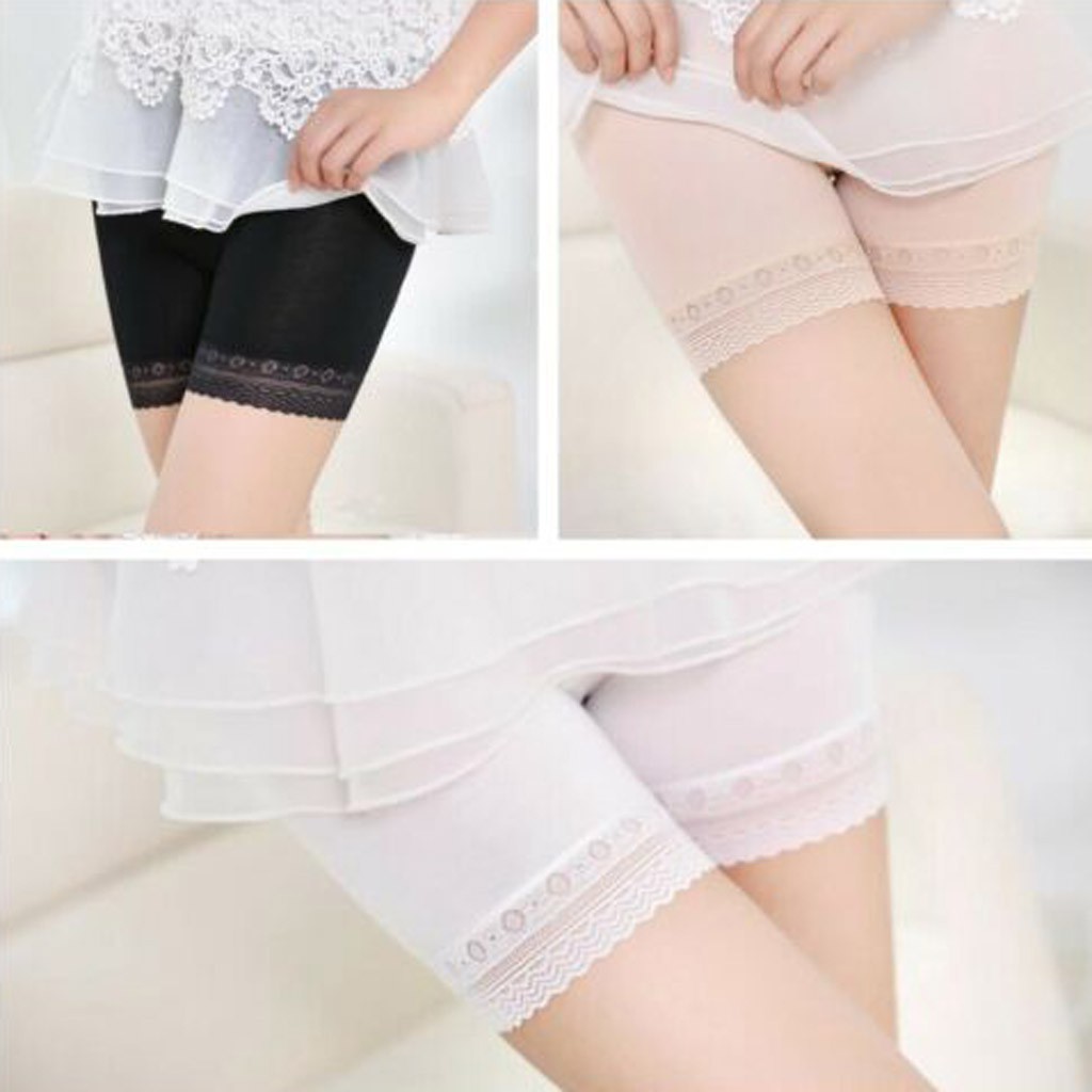 Quần Short Legging Mềm Co Giãn Phối Ren An Toàn Cho Nữ