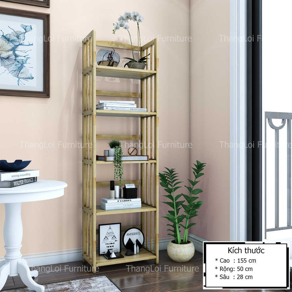 Kệ sách gỗ , kệ sách đa năng gỗ cao su 5 tầng x 50cm