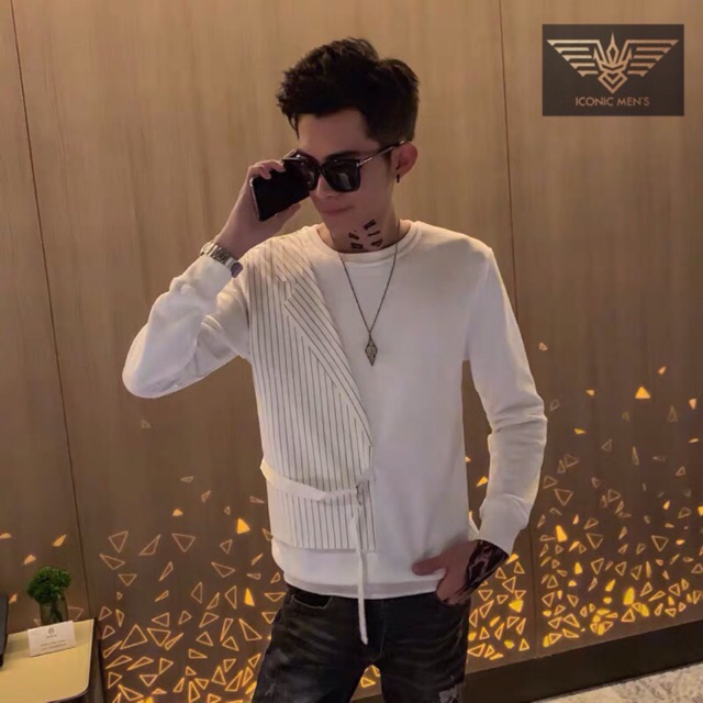 Áo thun nỉ mix nửa thân vét