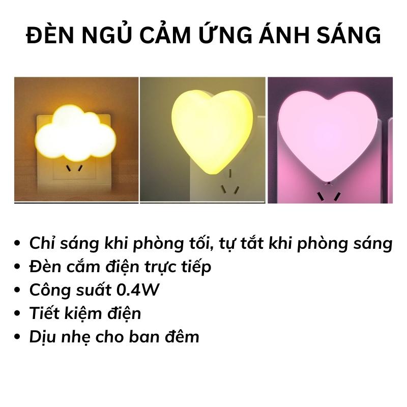 Đèn ngủ cảm ứng bóng led cảm biến ánh sáng tự động bật tắt hình dễ thương cắm điện trực tiếp, đèn decor phòng ngủ mini