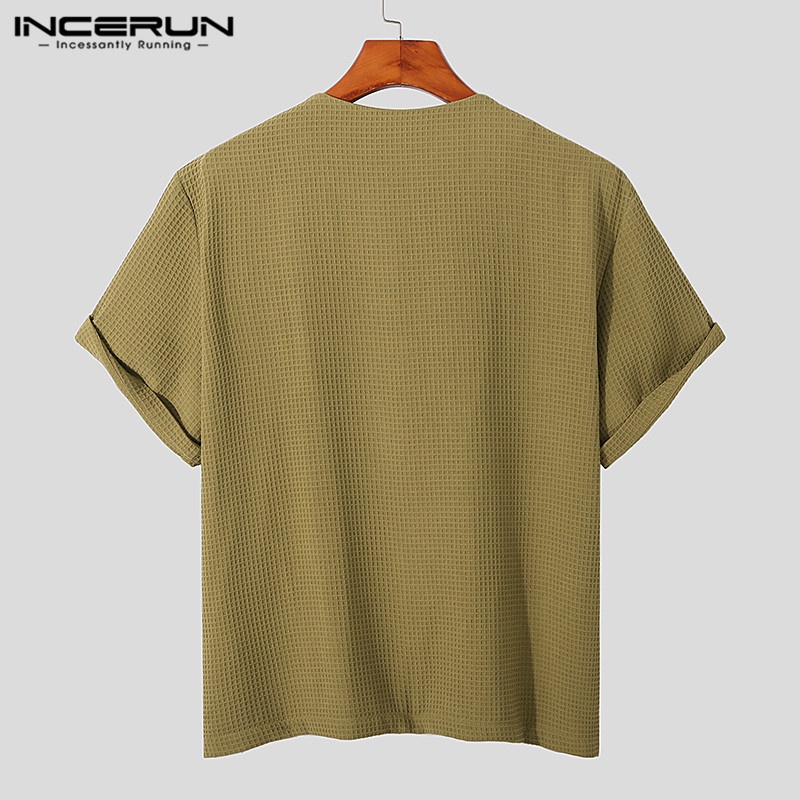 Áo sơ mi INCERUN ngắn tay nhiều màu thời trang Retro cho nam