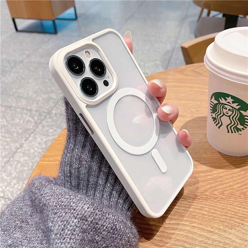 Macaron Transparent Phone Case Hard Protective Cover compatible for Iphone 13 12 11 Pro Max Wireless Magnetic Charging Couples