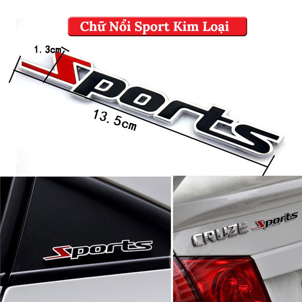 Chữ Nổi Sport Kim Loại Dán Trang Trí Ô Tô - Màu Đen Đỏ