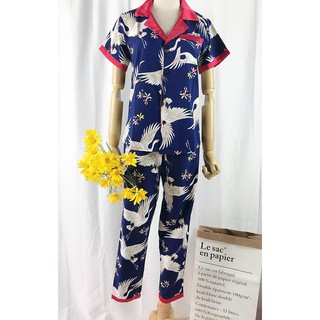 Pijama Lụa Cát Phối Màu Cộc Tay Quần Dài Freesize