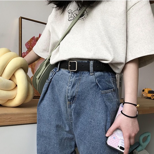 Thắt lưng ulzzang nam nữ BROO mặt vuông bạc, dây nịt lưng unisex bản dây 2.8cm có bấm lỗ