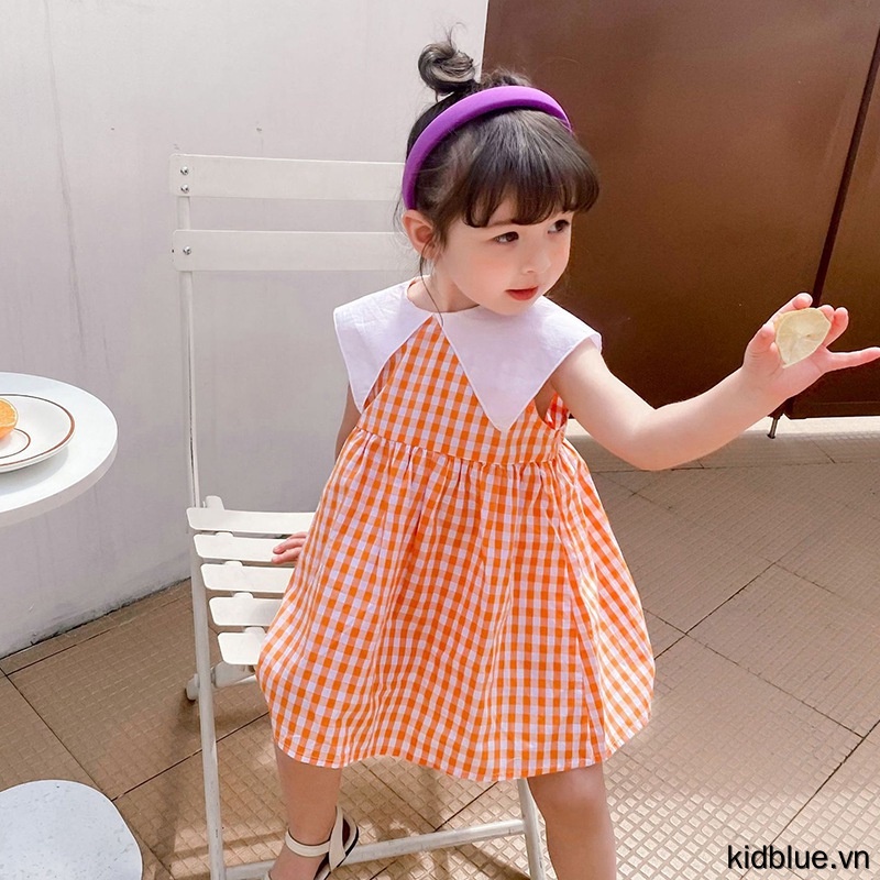Đầm Chữ A Không Tay Họa Tiết Kẻ Sọc Dễ Thương Dành Cho Bé Gái 3-8 Tuổi