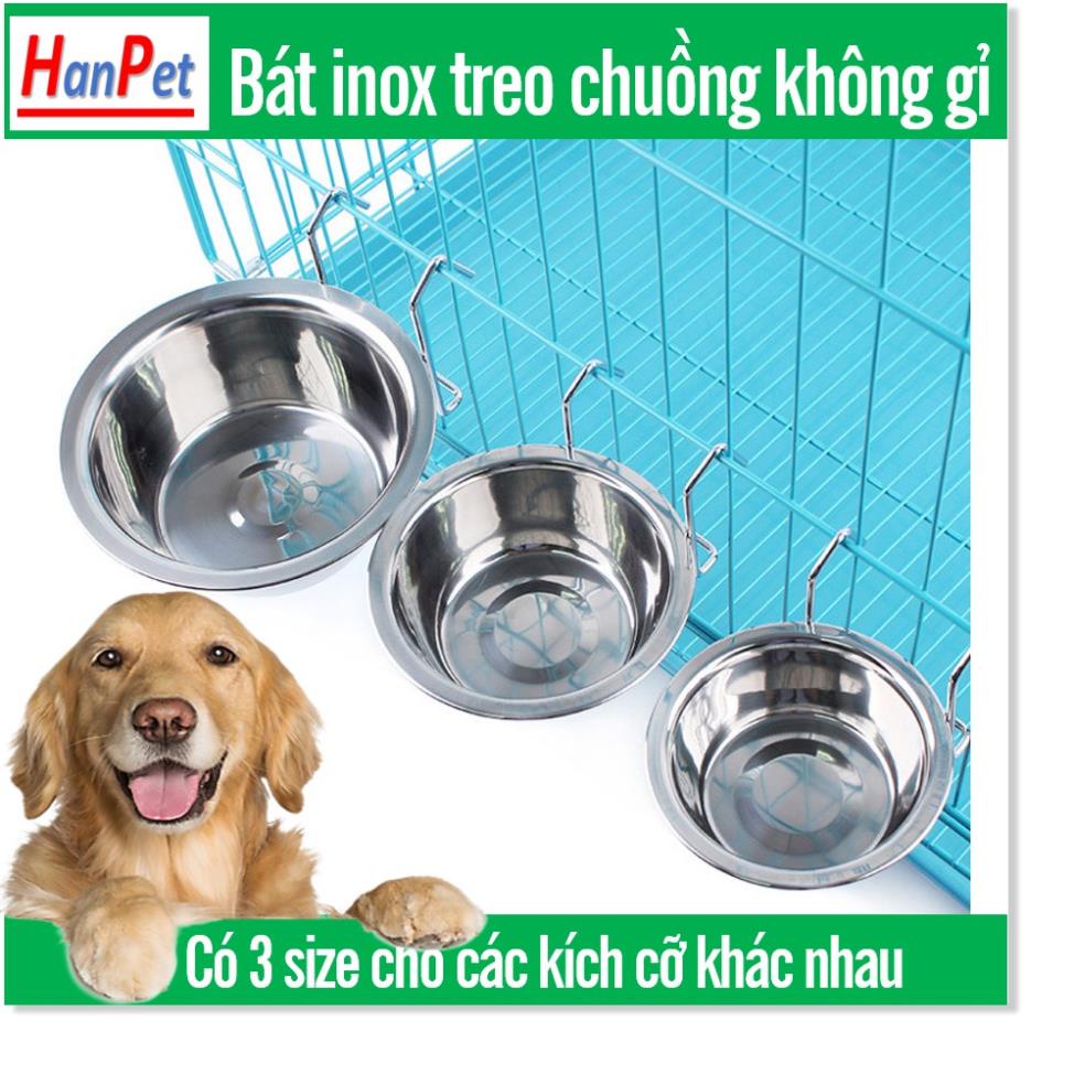 Bát ăn cho chó mèo - Bát inox treo chuồng có giá đỡ (3 size) chén ăn uống cho chó mèo nhỏ