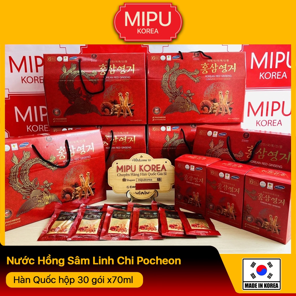 Nước Hồng Sâm Linh Chi Pocheon Hàn Quốc hộp 30 gói x70ml
