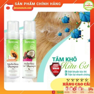 Xịt tắm khô chó mèo Tropiclean 💥 FREESHIP 💥 Waterless Shampoo 220ml - Tặng Gel Vệ Sinh Răng 14.8ml