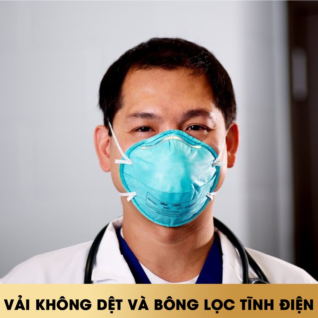 Khẩu trang 3M 1860 từ vải không dệt và bông lọc tĩnh điện lọc virut, vi khuẩn, nấm, vi sinh..MOSACO