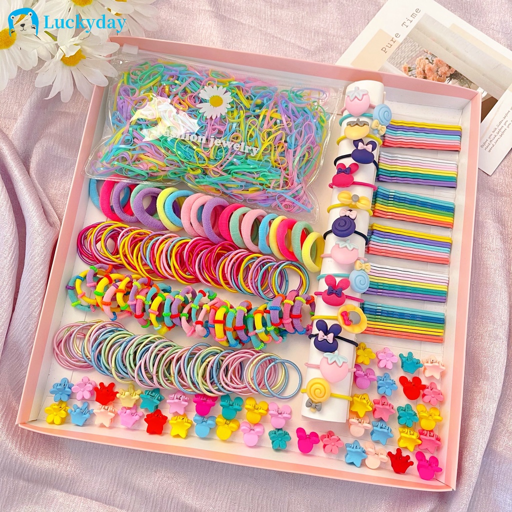 1221pcs/set Baby Kids Colorful Cute Hair Tie Hair Clip Set Flower Crown Hairpin Elastic Rubber Band Fashion Hair Accessories