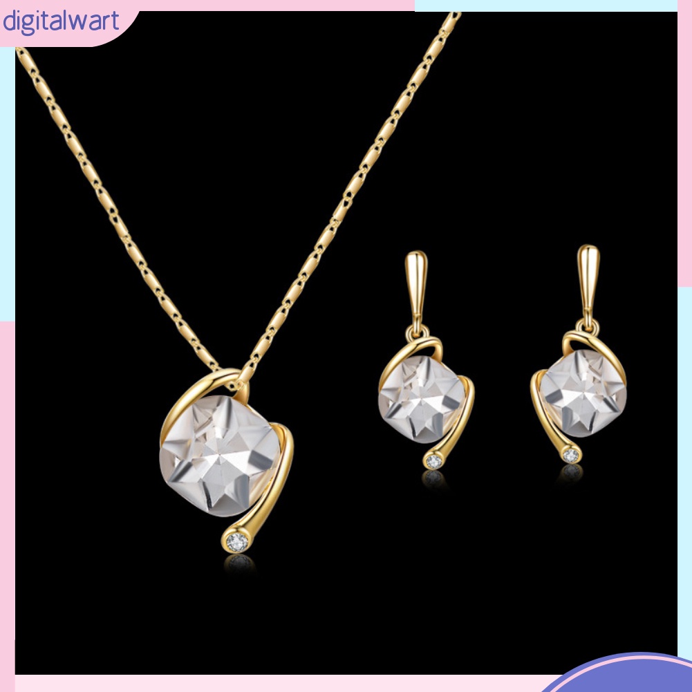 Bộ Dây Chuyền + Bông Tai Mặt Vuông Đính Đá Thời Trang Cho Nữ