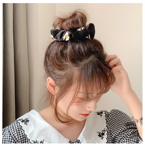 Dây buộc tóc scrunchies, dây cột tóc chun buộc tóc nữ vải lụa họa tiết hoa cúc dễ thương Hàn Quốc - VHT SHOP