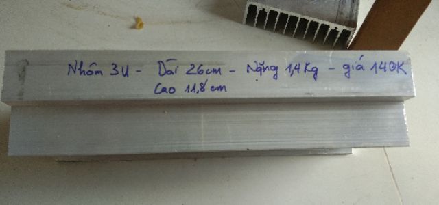 Nhôm 3u dài 26 cm CAO 11,6 CM