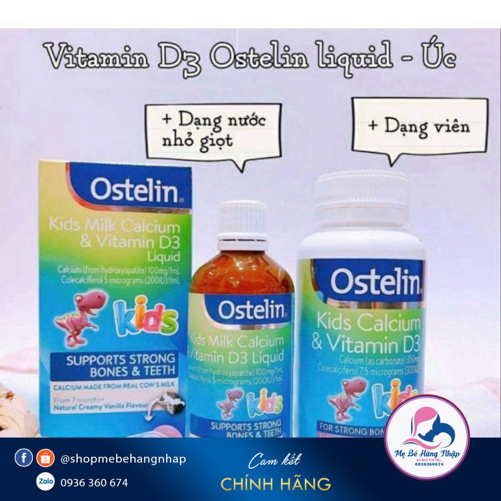 Canxi Ostelin khủng long cho bé - Ostelin Kids Calcium &amp; Vitamin D3 Úc 90 viên